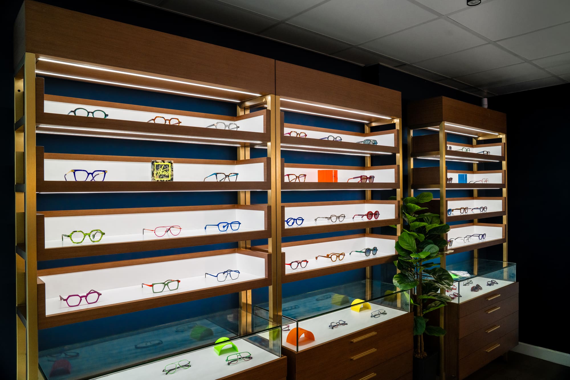 The full frame display wall at Peek And Co. Opticians